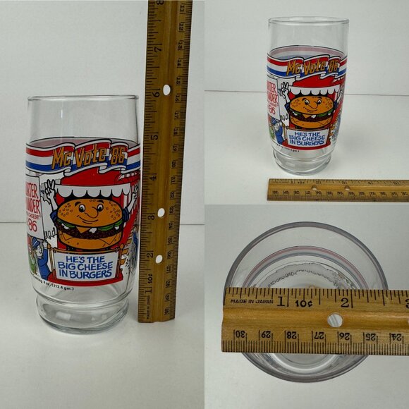 Vtg 1986 McDonalds Mc Vote Clear Drinking Glass Thin Cheese Burger Collectible - Picture 3 of 15